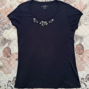 Daisy Fuentes Navy Jeweled T-shirt